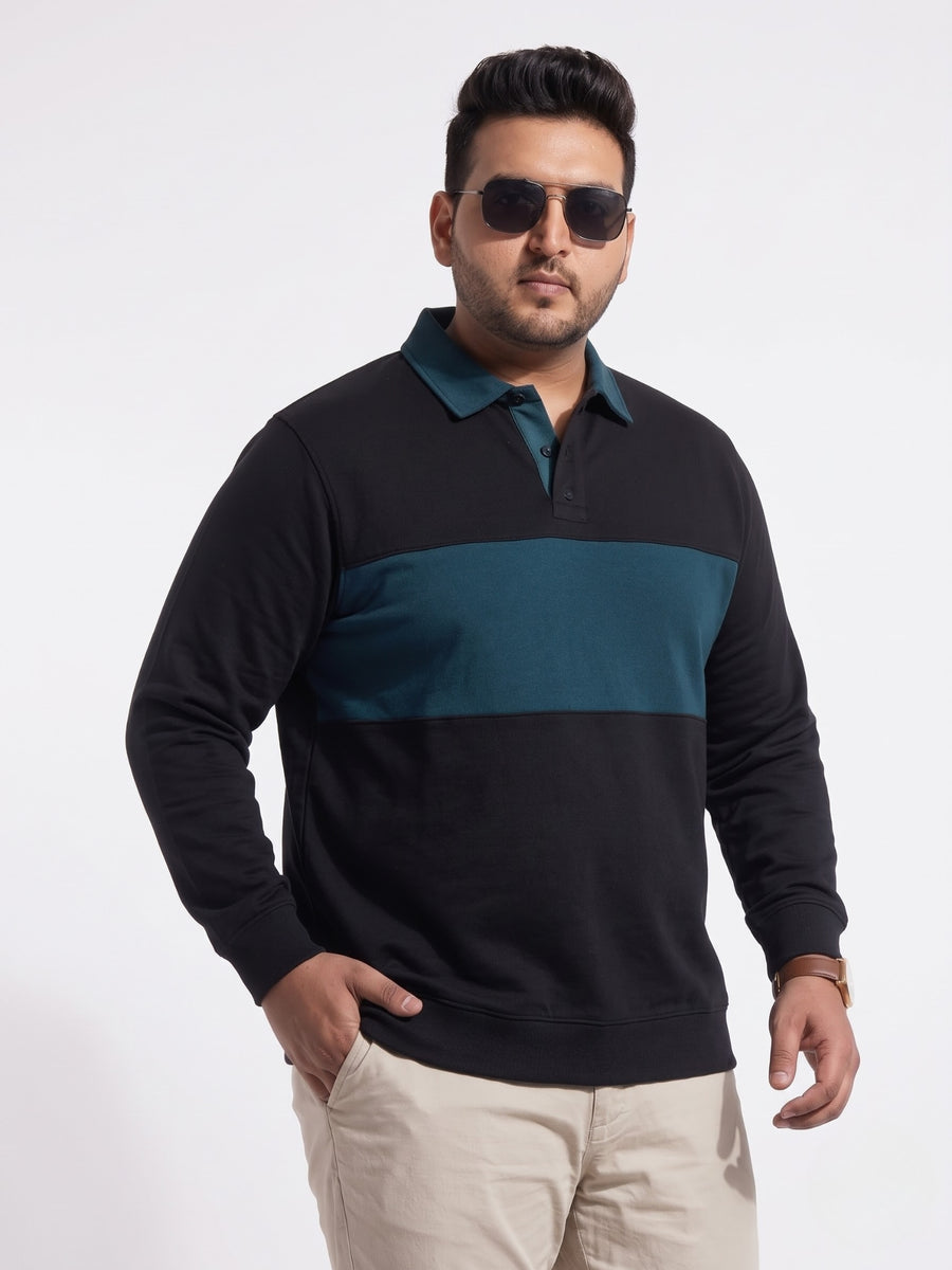 Full Sleeve Colourblock Plus Size Polo Sweatshirt