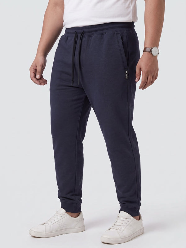 French Terry Mid-Rise Joggers with Zip Pocket in Navy Blue