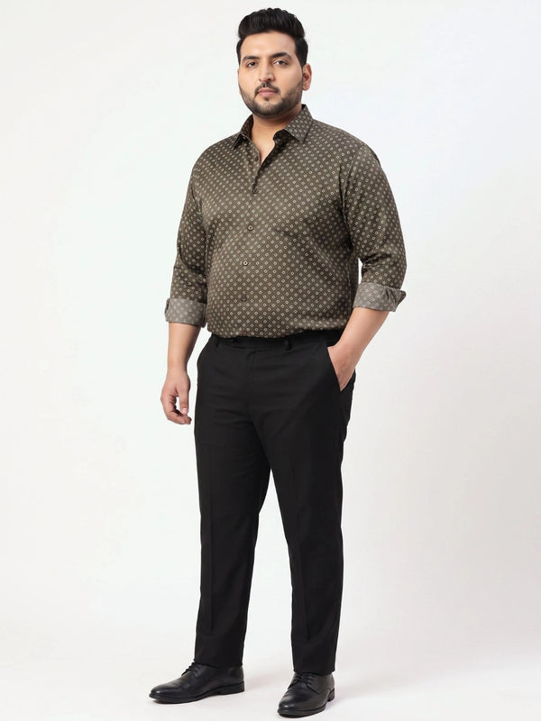 Formal Geometric Printed Shirt in olive green