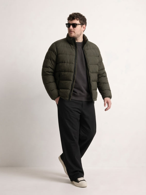 Quilted Water-Repellent Puffer Jacket in olive green