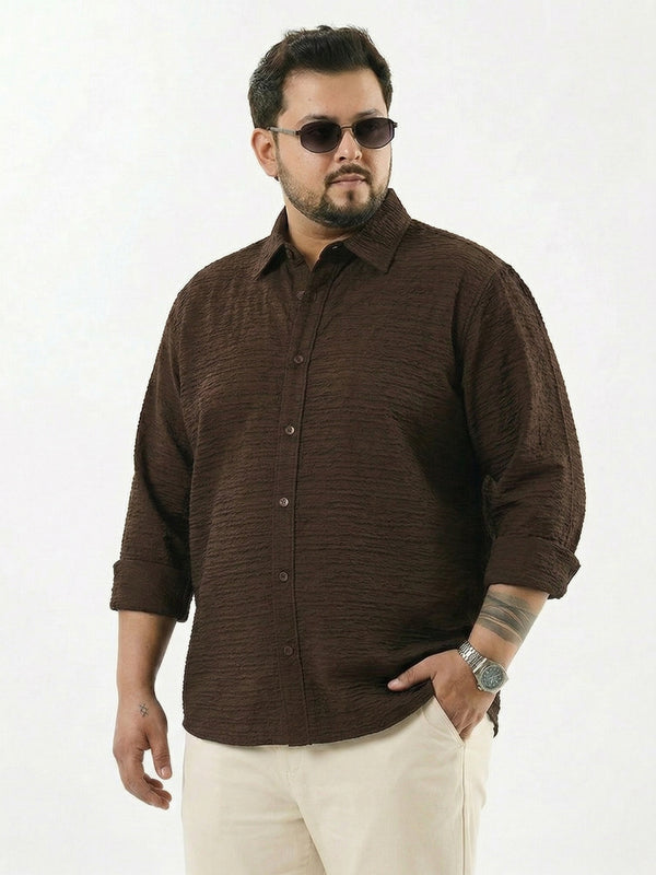 Textured Full Sleeve Men Shirt in Coffee