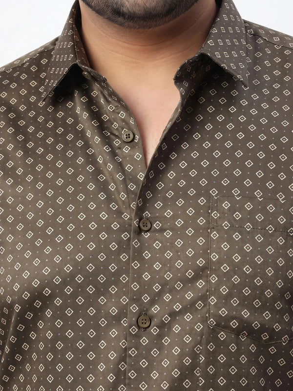 Formal Geometric Printed Shirt in olive green