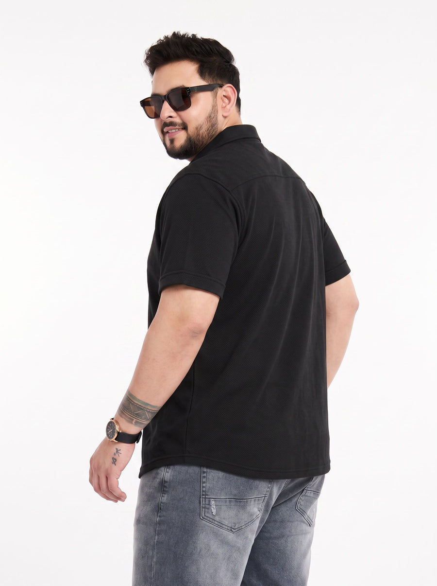 Plus Siz Black Half  Sleeve Cotton Shirt