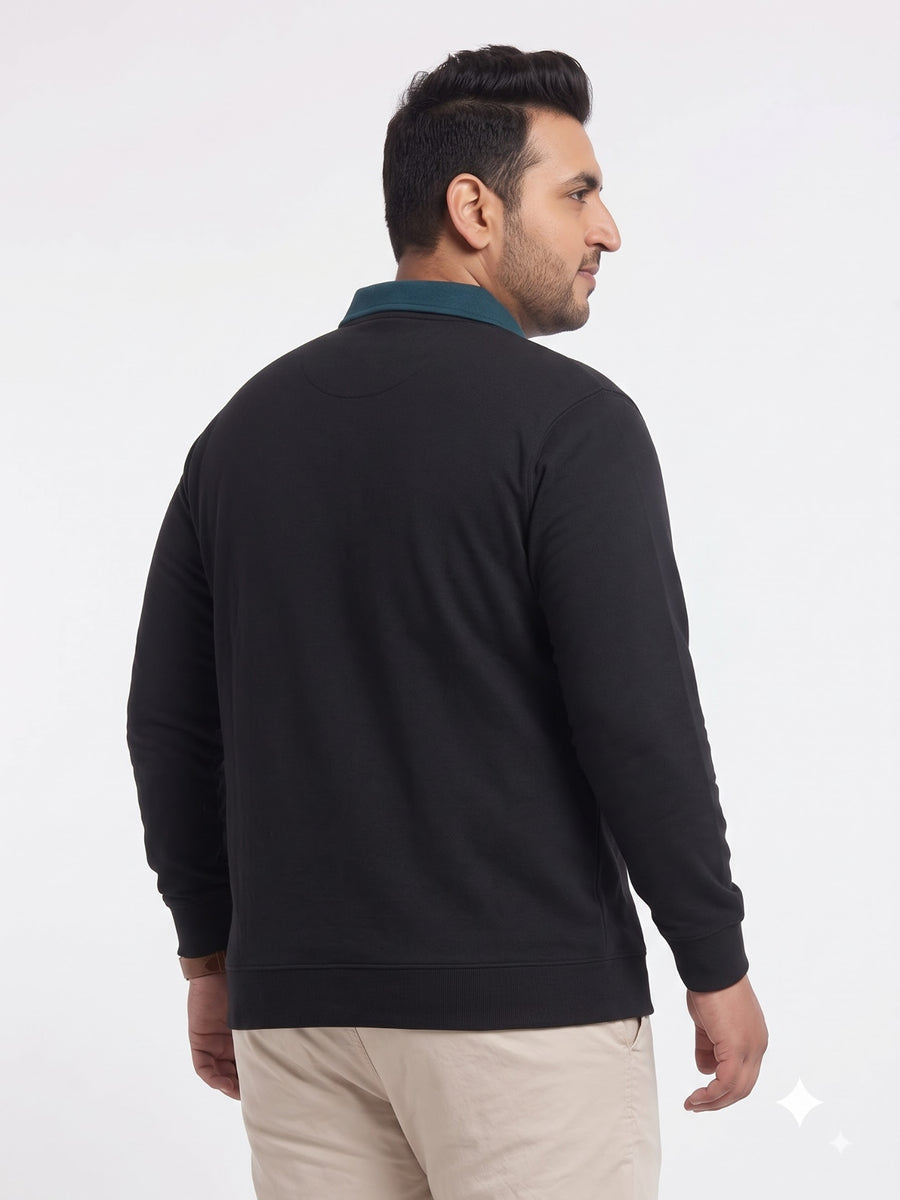 Full Sleeve Colourblock Plus Size Polo Sweatshirt