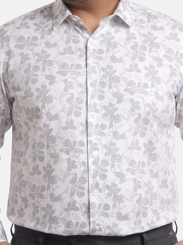 Satin Flower Print Shirt in White