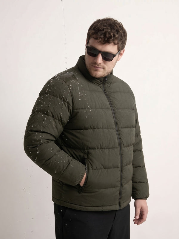 Quilted Water-Repellent Puffer Jacket in olive green