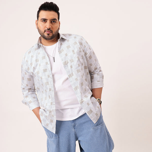 White Blue Printed Plus Size Shirt