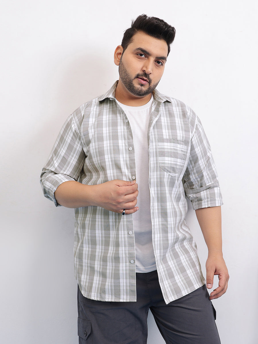 Grey White Plus Size Check Shirt