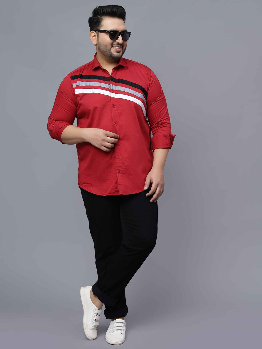 Red Triple Striped Cut n Sew Plus Size Shirt