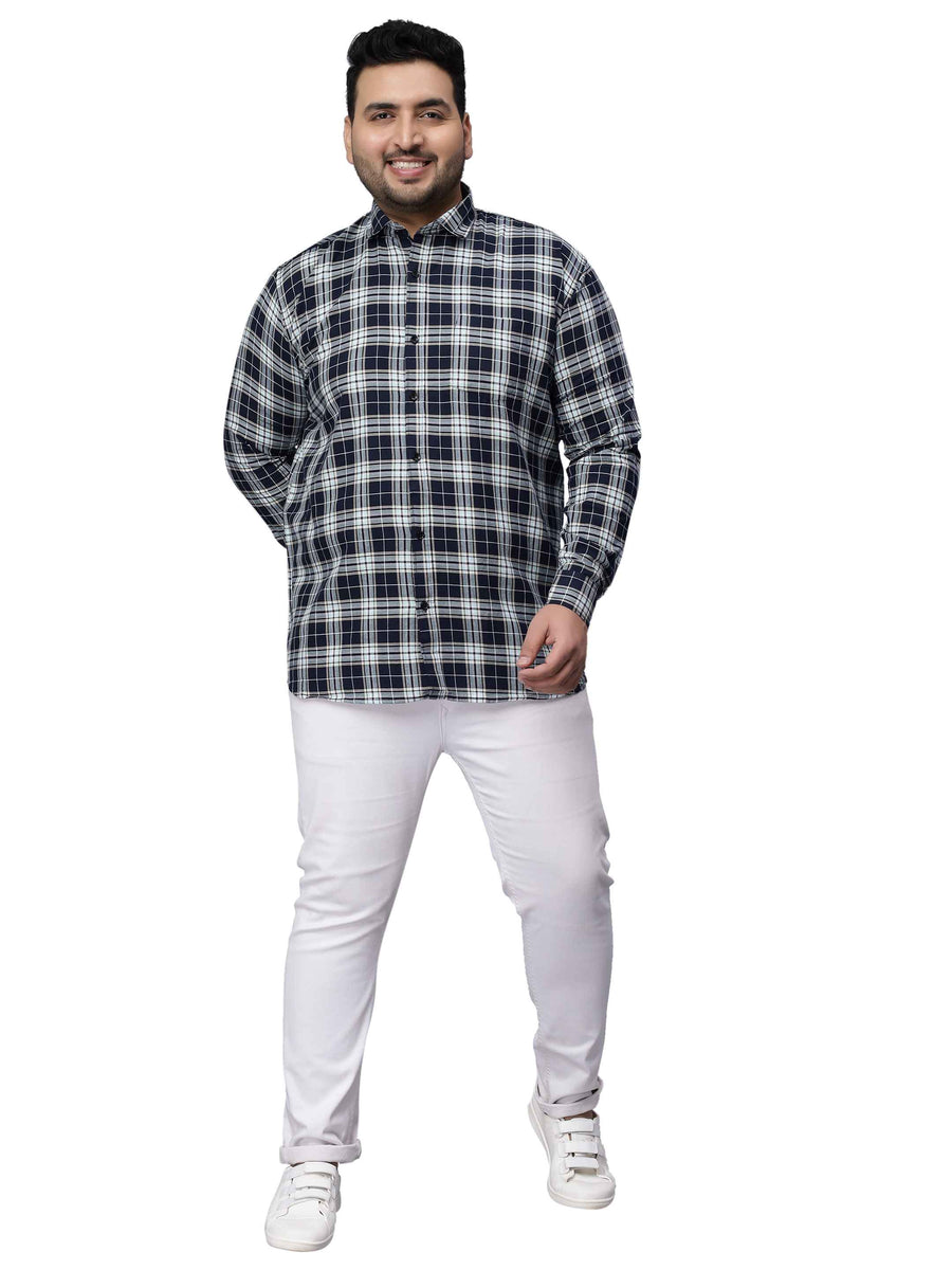 Navy Blue Checkered Plus Size Shirt