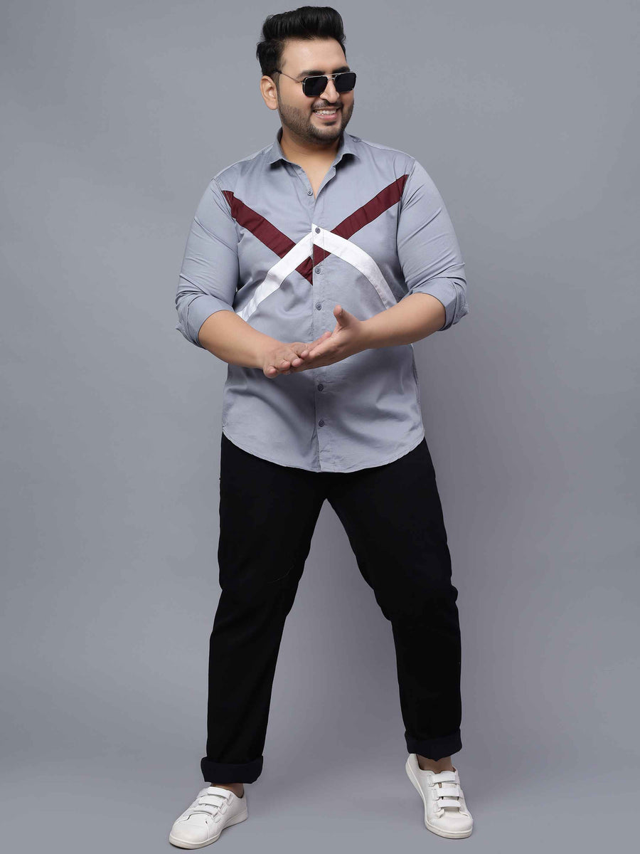 Grey White Maroon Cut n Sew Plus Size Shirt
