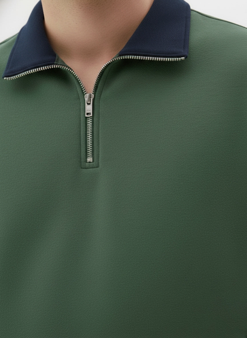 Contrast Collar Quarter Zip Plus Size Sweatshirt