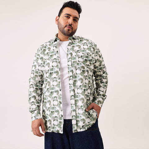 Green Abstract Geometric Digital Print Textured Shirt