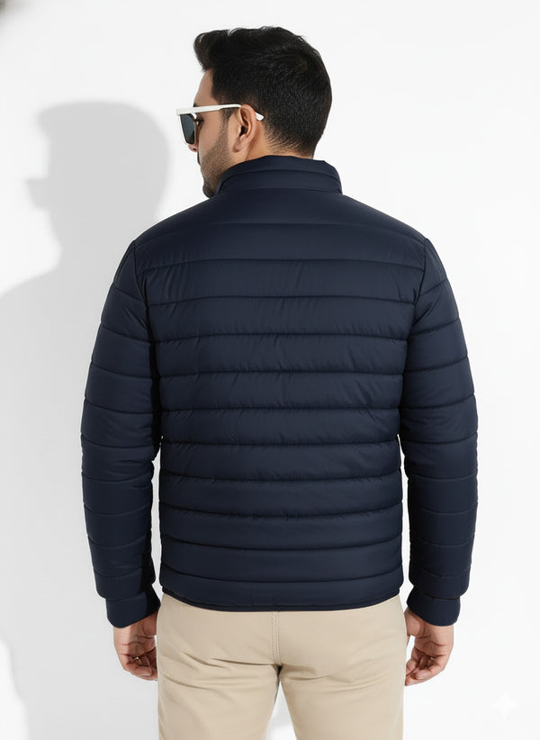 Full Sleeves Puffer Jacket in Navy Blue