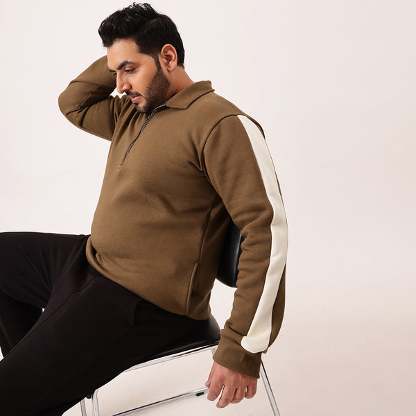 Brown Offwhite Zip Sweatshirt in Brown Offwhite