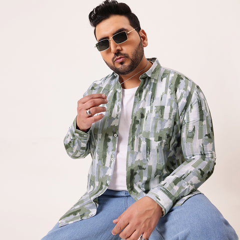 Green Block Color Cotton Lee Shirt