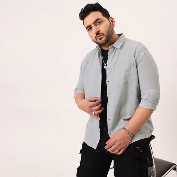 Grey Solid Cotton Plus Size Shirt