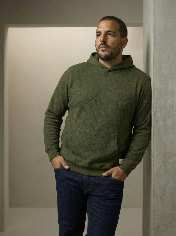 Premium Interlock Textured Hoodie in olive green