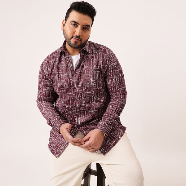 Maroon Satin Digital Cotton Shirt