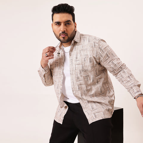 White Brown Printed Plus Size Shirt
