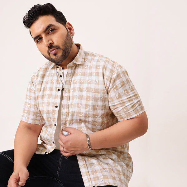 Light Brown Digital Print Cotton Shirt