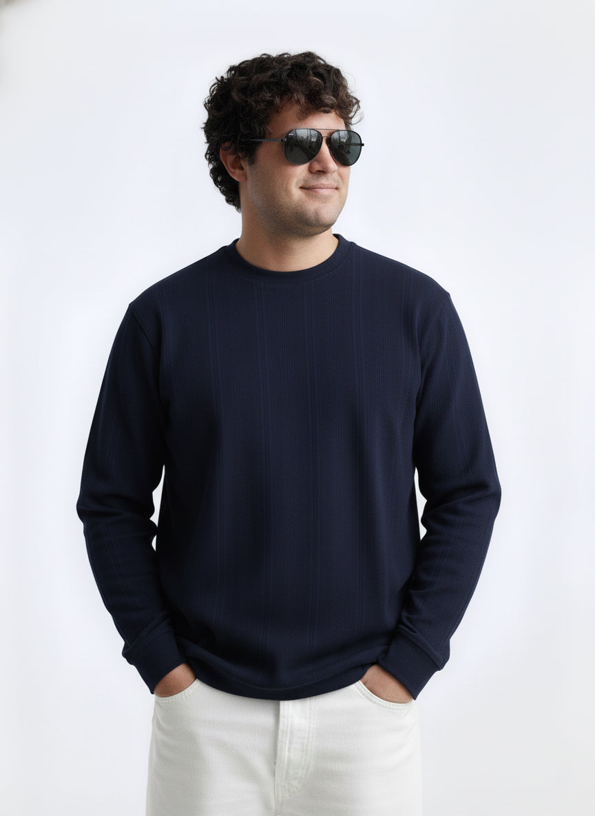 Textured Jacquard Full Sleeve Plus size T-shirt