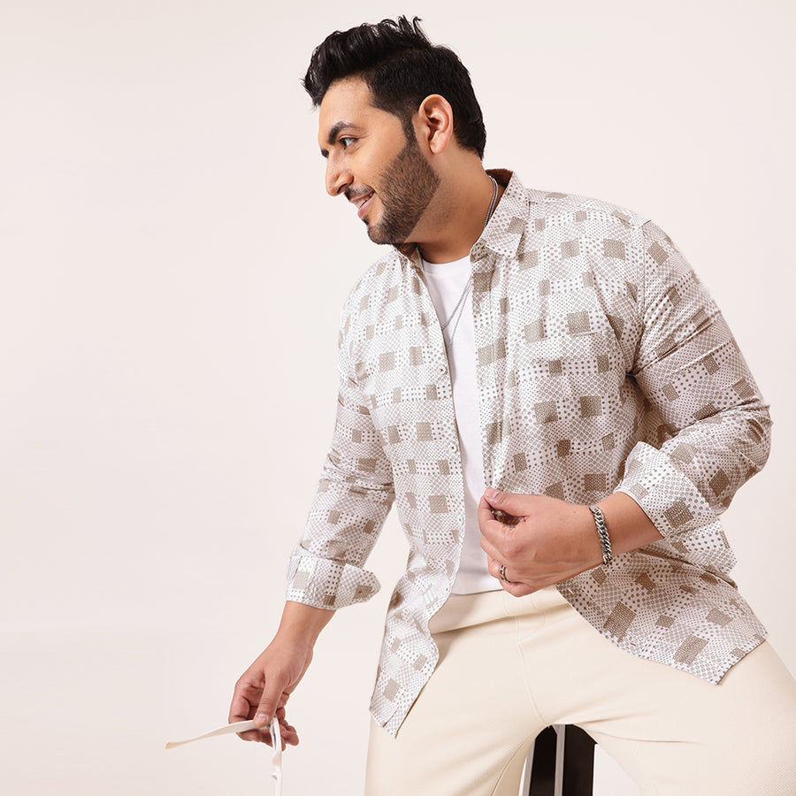White Grey Printed Plus Size Shirt