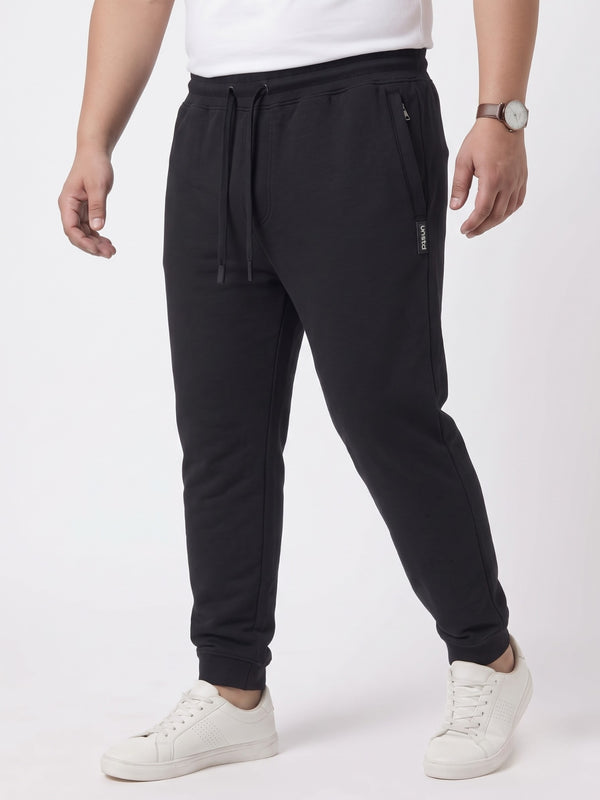French Terry Mid-Rise Joggers with Zip Pocket in Black