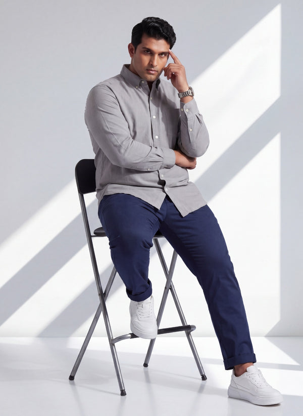 Oxford Cotton Solid Shirt in Grey