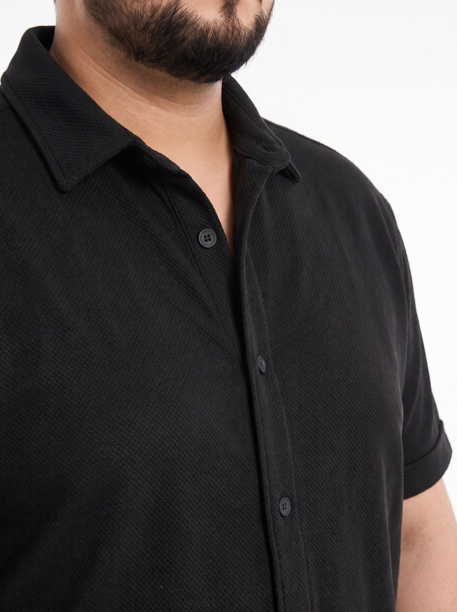 Plus Siz Black Half  Sleeve Cotton Shirt