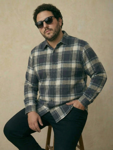 Waffle Navy Cotton Full Sleeve Plus Size Shirt