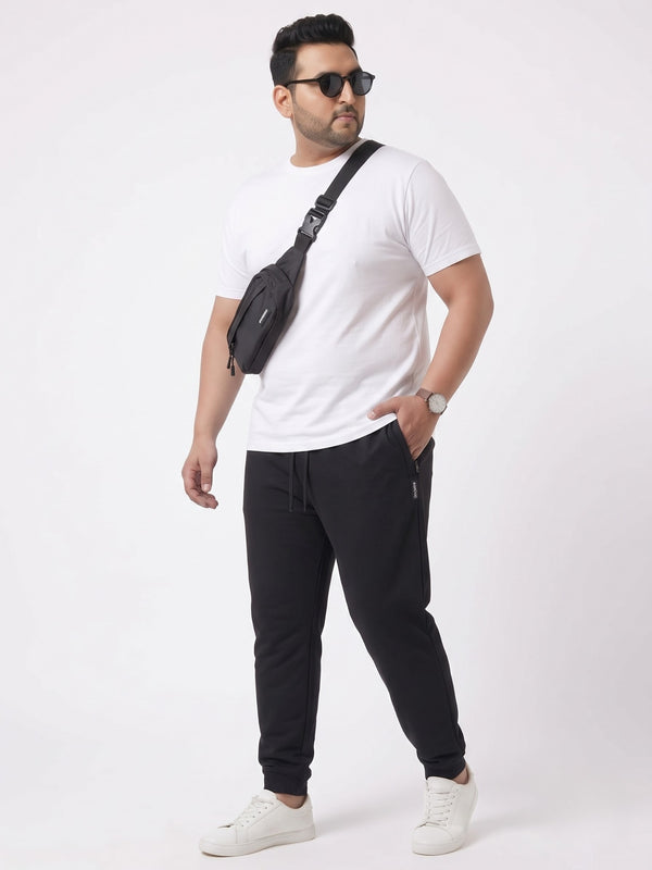 French Terry Mid-Rise Joggers with Zip Pocket in Black