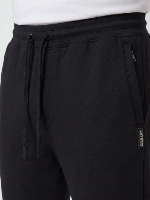 French Terry Mid-Rise Joggers with Zip Pocket in Black
