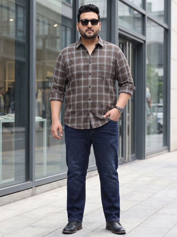 Checked Full Sleeve Cotton Shirt in Light brown