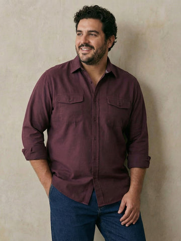 Double Pocket Poplin Solid Plus Size Shirt