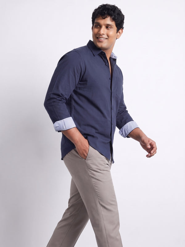 Contrast Collar Men Shirt in Navy Blue