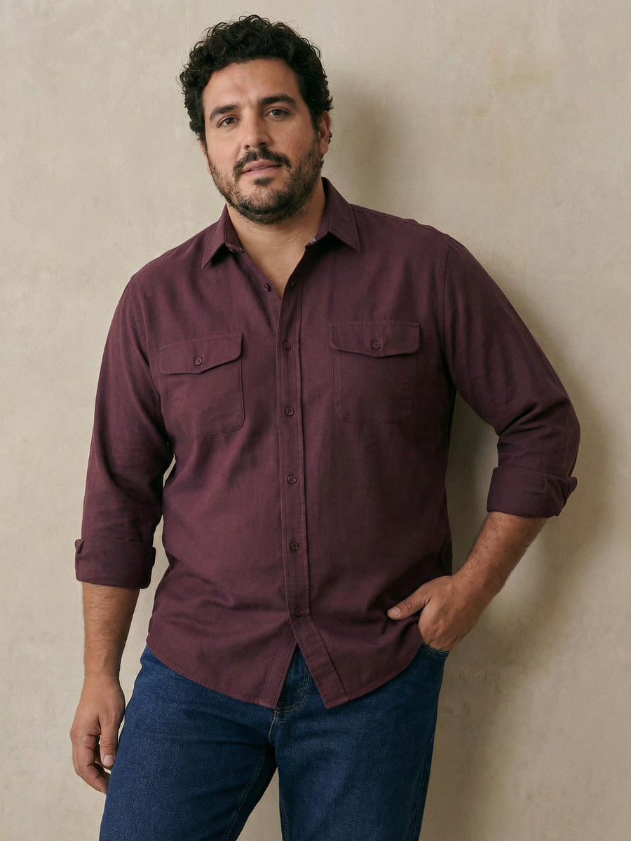 Double Pocket Poplin Solid Plus Size Shirt