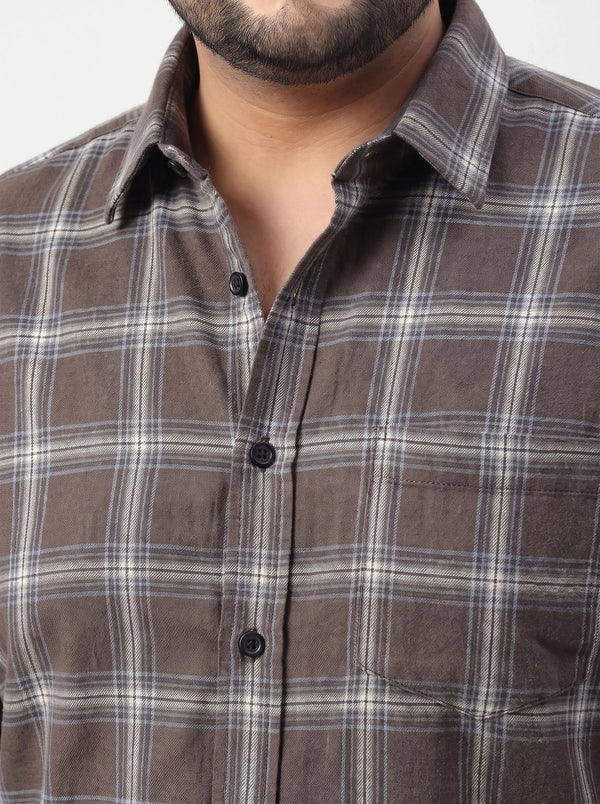 Checked Full Sleeve Cotton Shirt in Light brown