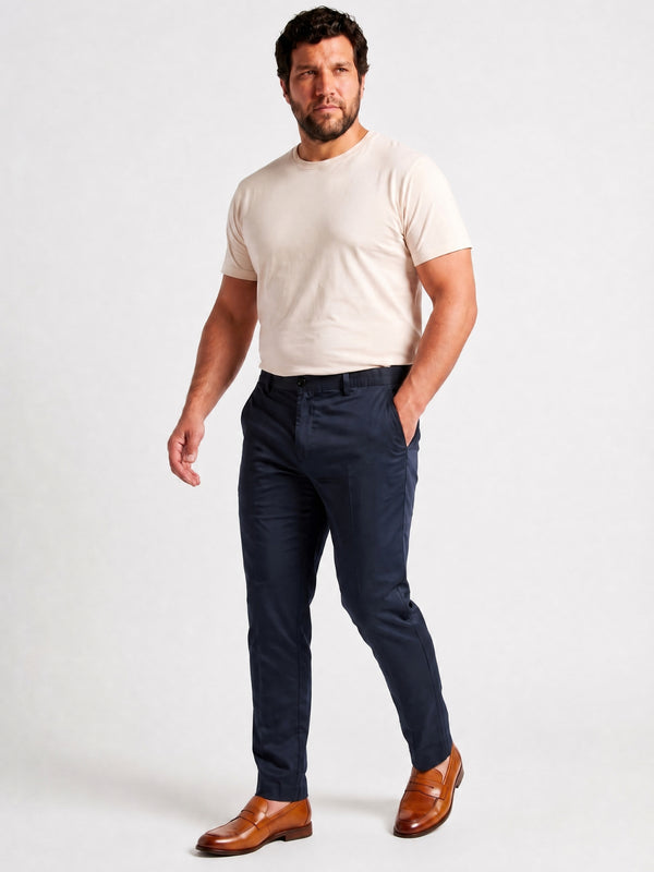 Satin Cotton Chinos in Navy Blue