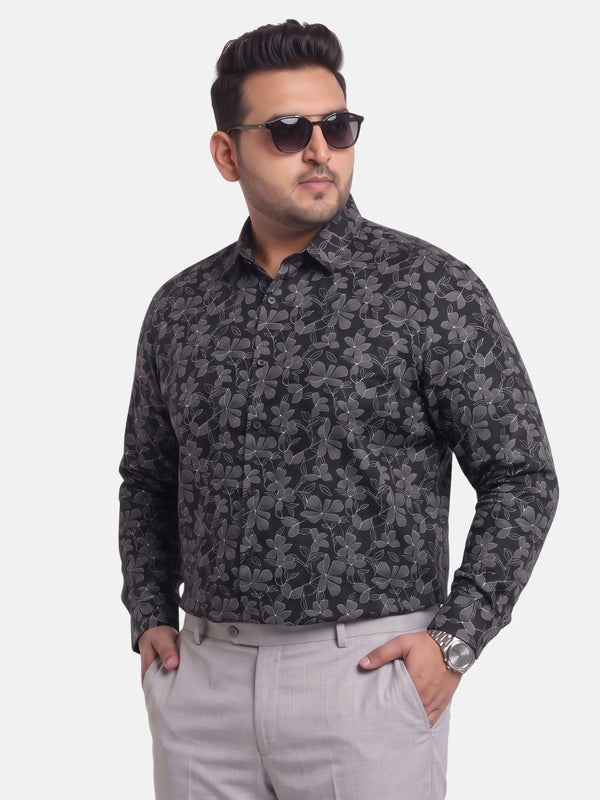 Satin Flower Print Shirt in Black