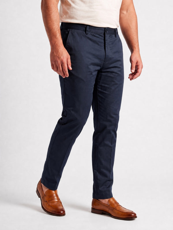 Satin Cotton Chinos in Navy Blue