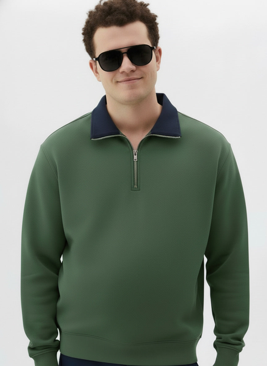 Contrast Collar Quarter Zip Plus Size Sweatshirt
