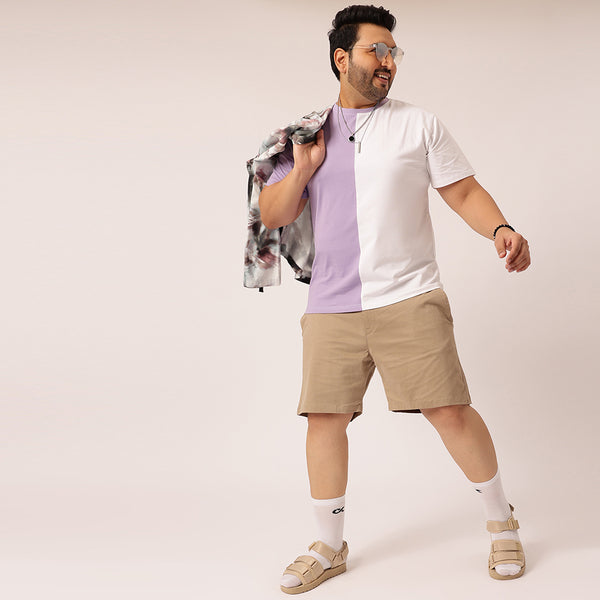 Lilac White Color Block T-shirt in Lilac White