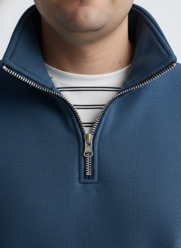 Premium Quarter-Zip Sweatshirt in Denim Blue