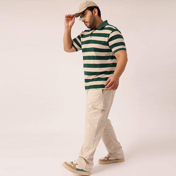 Green ButterCream Waffle Knitted Polo T-shirt in Green