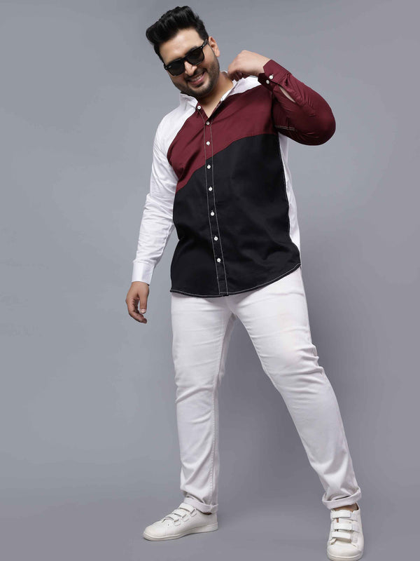 White Maroon Black Three Color Shirt in -