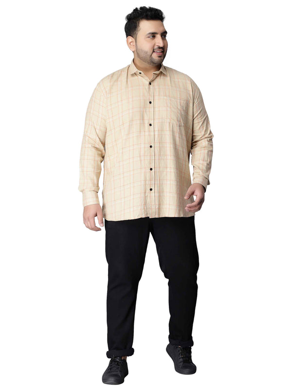 Beige Orange Checkered Shirt in -