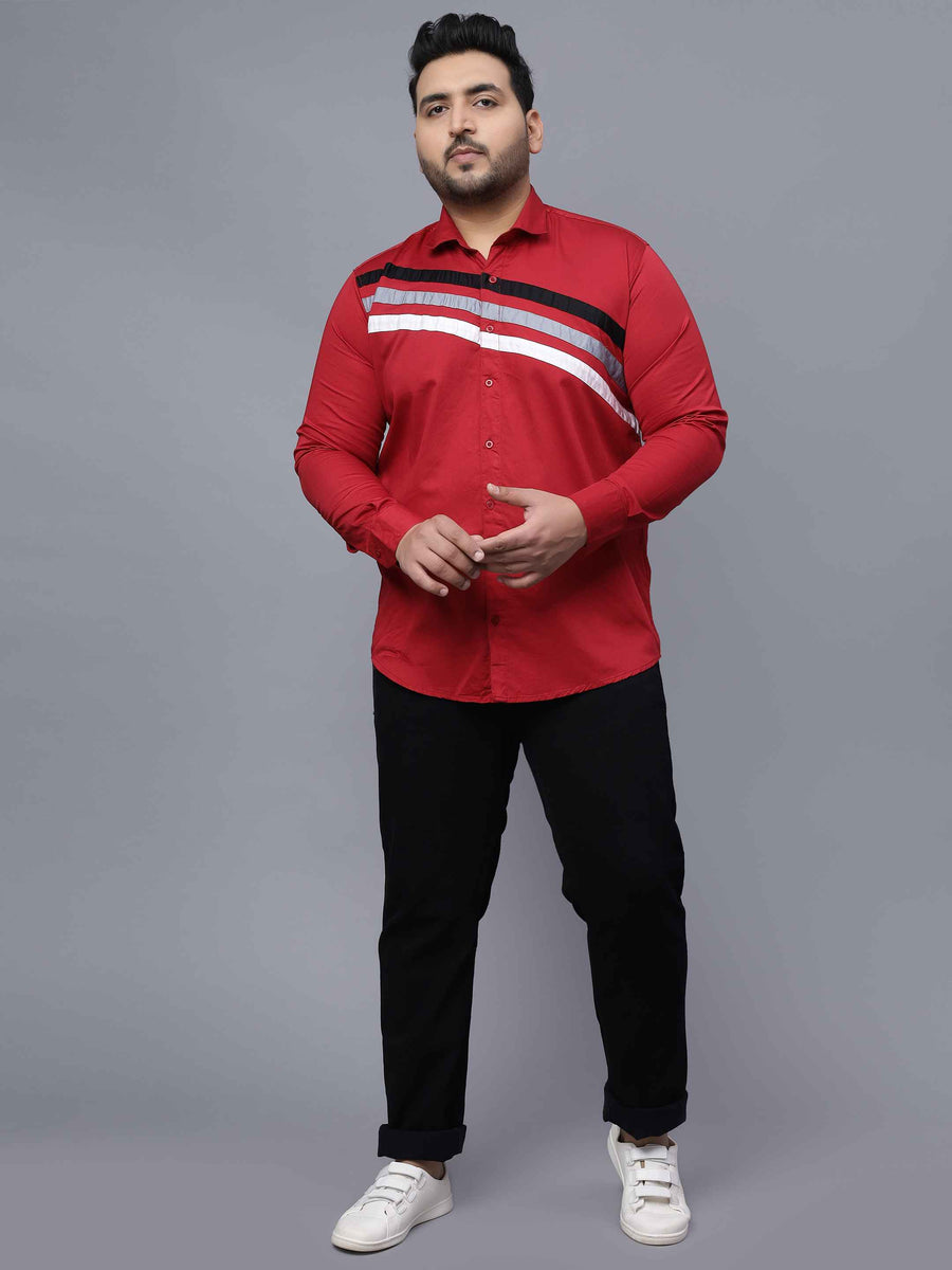 Red Triple Striped Cut n Sew Plus Size Shirt