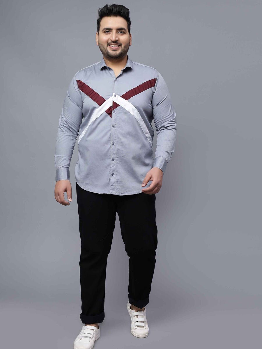 Grey White Maroon Cut n Sew Plus Size Shirt