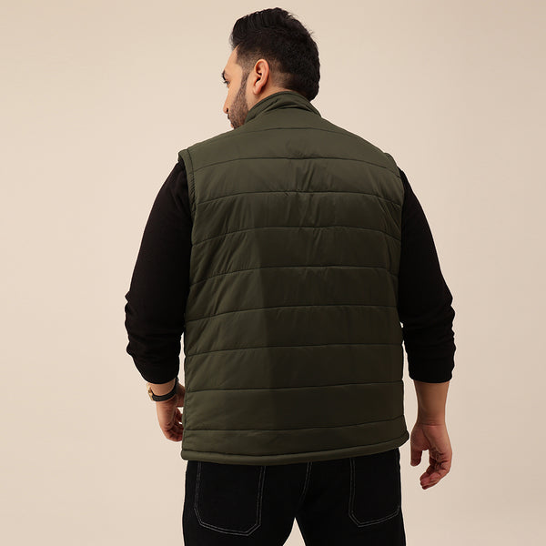 Half Sleeve Puffer Jacket in olive green